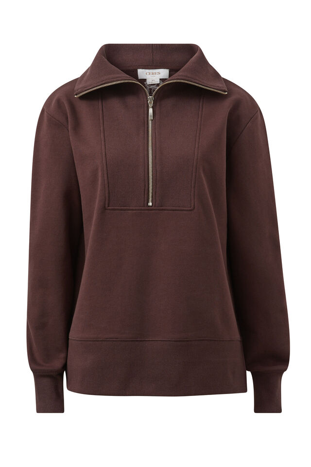 Isabella Half Zip Sweat, WINTER CHOC