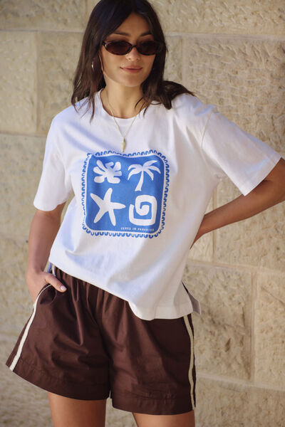 Stevie Slouchy Tee, WHITE CERES PARADISE PRINT