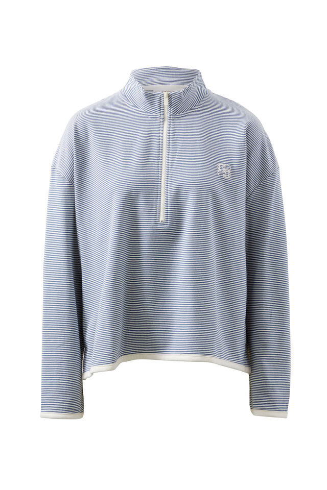Boxy Zip Sweat, MOONLIGHT FINE STRIPE