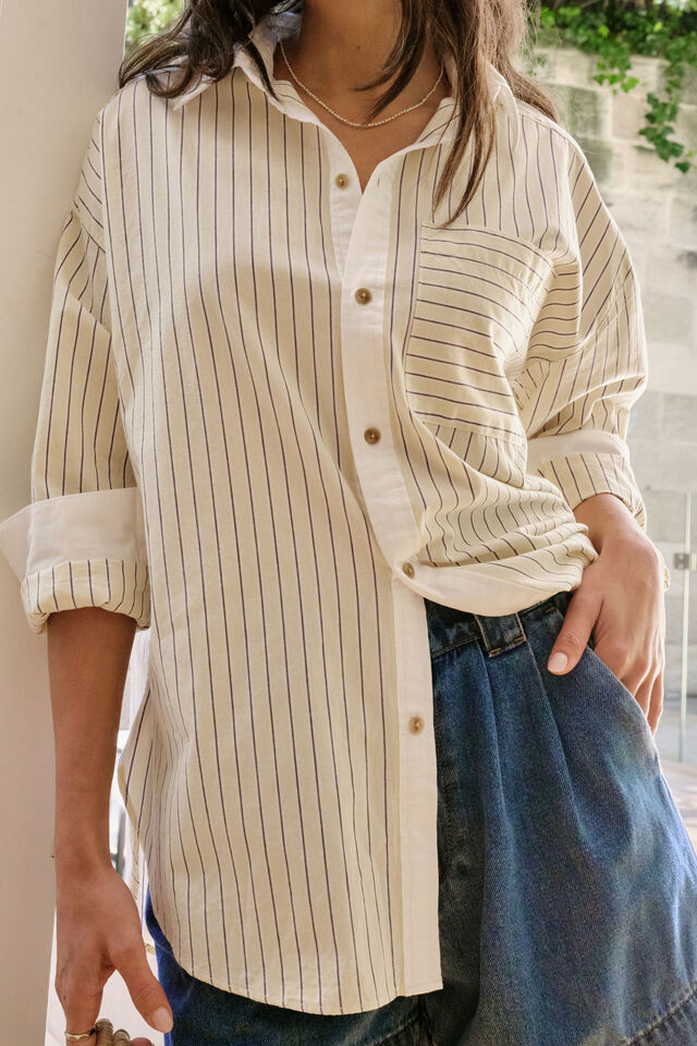 Peta Oversized Shirt, SUNNY YELLOW STRIPE WHITE COLLAR