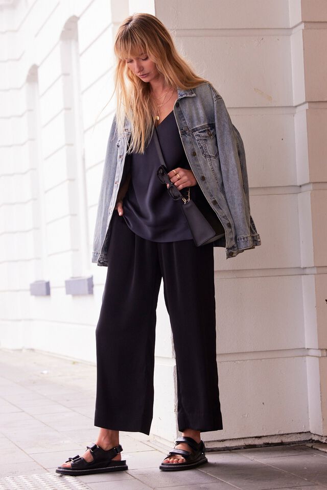 Satin Wide Leg Pant With Recycled Fibres, BLACK