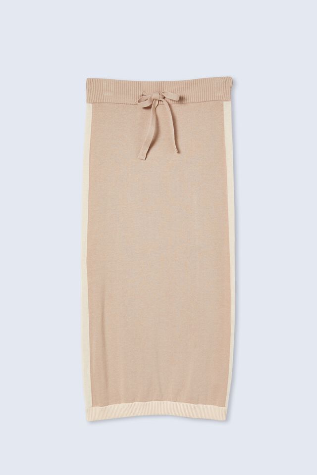 Contrast Knit Midi Skirt In Organic Cotton, LATTE AND PARCHMENT