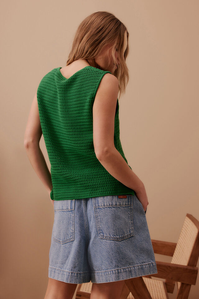 Margot Mesh Knit Tank, KELLY GREEN