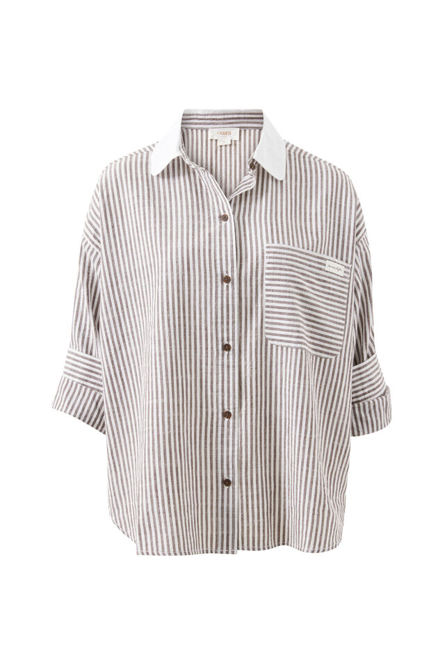 Miya Shirt, BROWN WHITE SMALL STRIPE