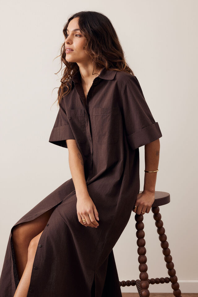 Samara Midi Shirt Dress, BITTER CHOC