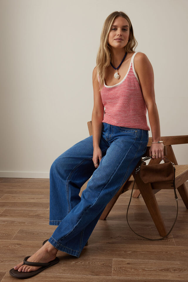 Fia Stripe Knit Tank, FIERY RED ECRU STRIPE