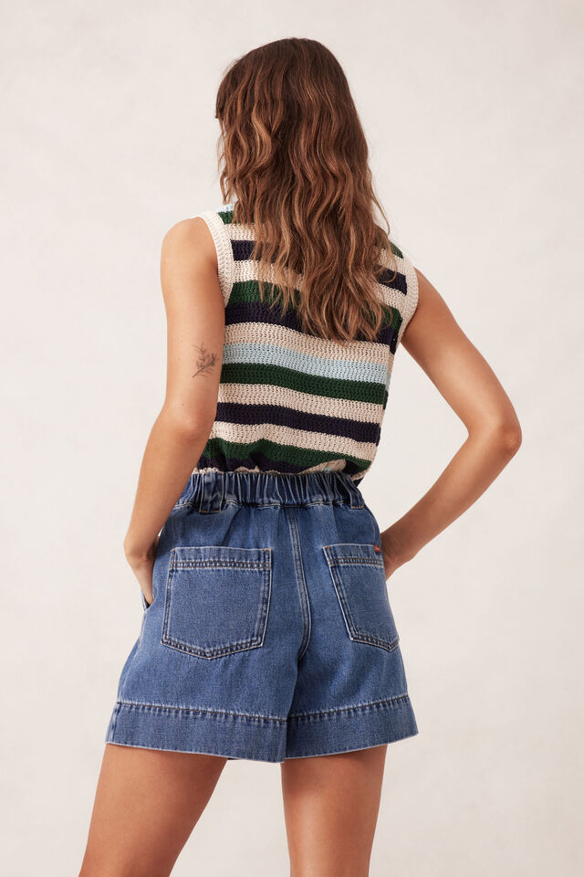 Billie Pleat Front Short, WASHED INDIGO