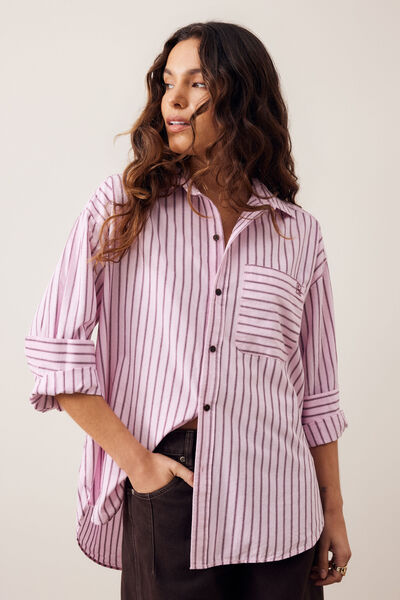 Peta Oversized Shirt, SUNFADED PINK STRIPE