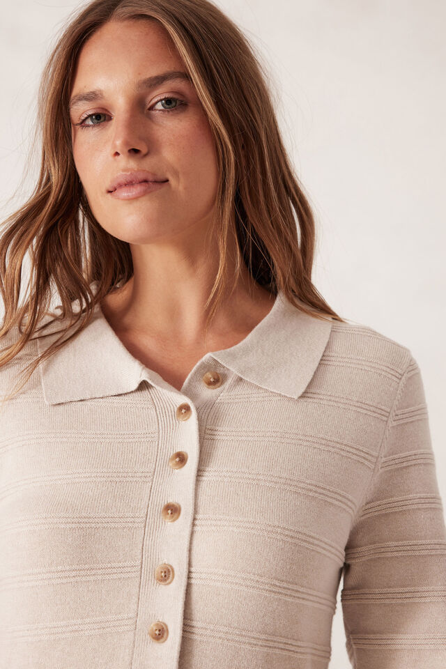 Collared Soft Knit Dress, OATMEAL MARLE