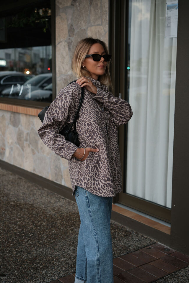 Bobbi Side Pocket Denim Shacket, LEOPARD