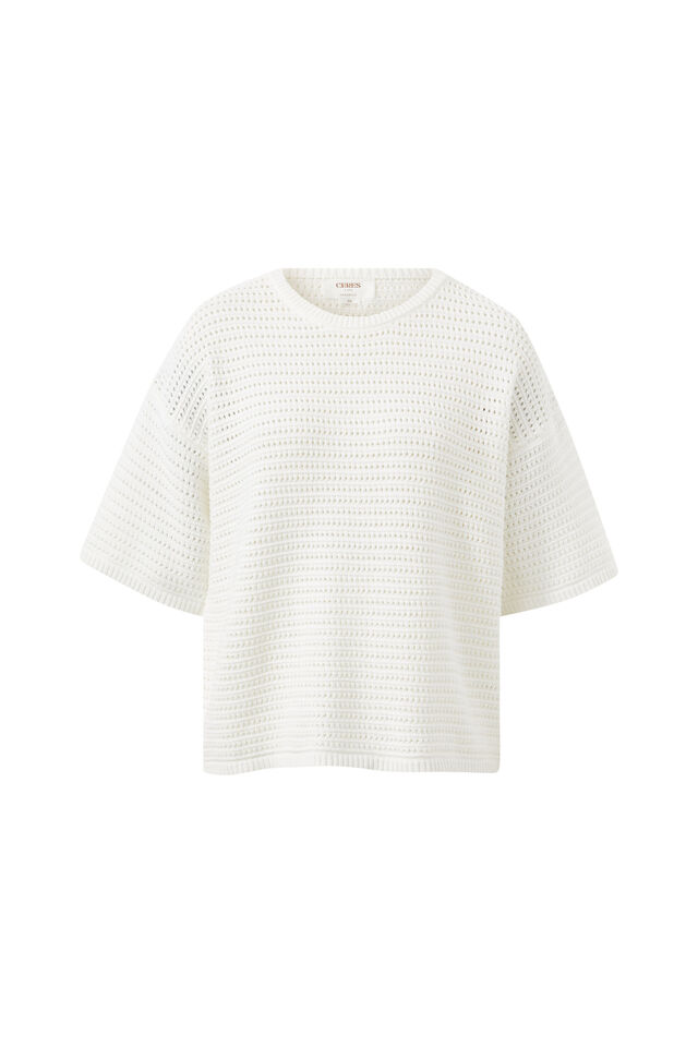 Nina Boxy Knit Tee, WHITE