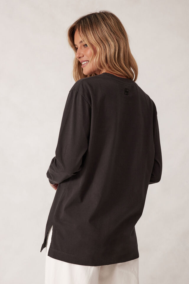 Longline Long Sleeve Cuff Tee, PHANTOM/BLACK MONOGRAM EMBROIDERY