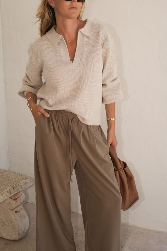 Collared Soft Knit, OATMEAL MARLE