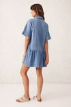 Short Sleeve Tiered Pocket Shirt Dress, VINTAGE BLUE - alternate image 3