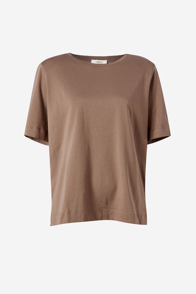 Shoulder Pad Tee In Organic Cotton, TAUPE