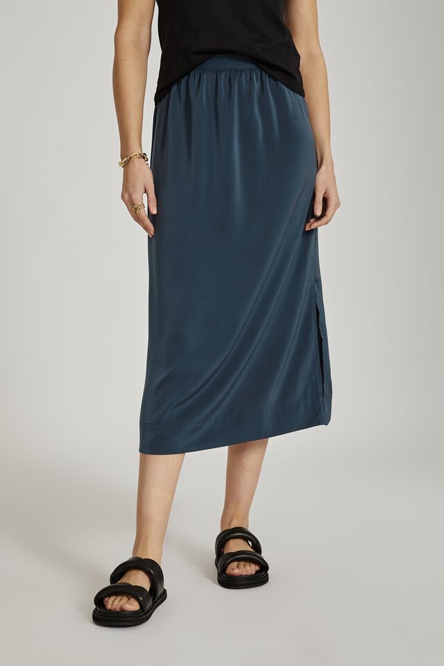 Satin Slip Skirt With Recycled Fibres, SMOKE BLUE
