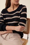 Mesh Knit Pullover In Organic Cotton, BLACK AND CAMELETTE - alternate image 4