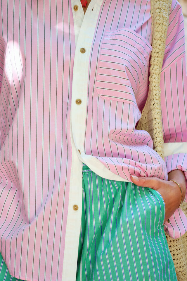 Peta Oversized Shirt, HIBISCUS PINK TRIPLE STRIPE WHITE COLLAR