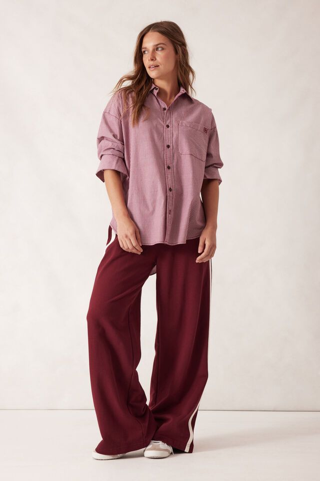 Peta Oversized Shirt, BURGUNDY WHITE NARROW STRIPE