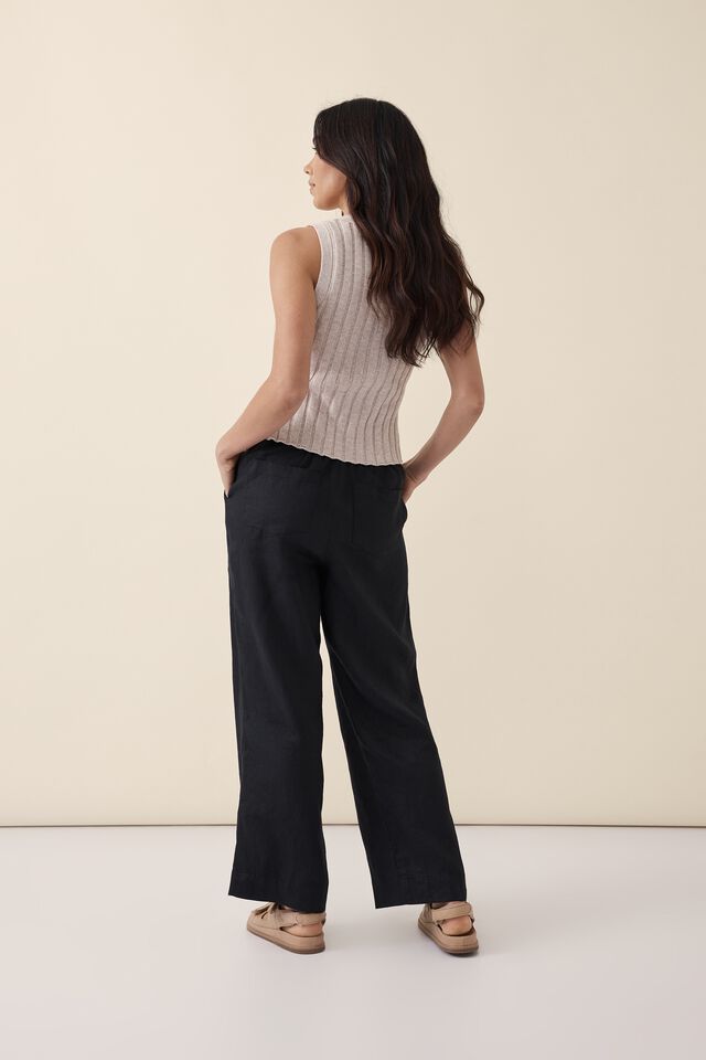 Linen Pleat Front Pant, BLACK