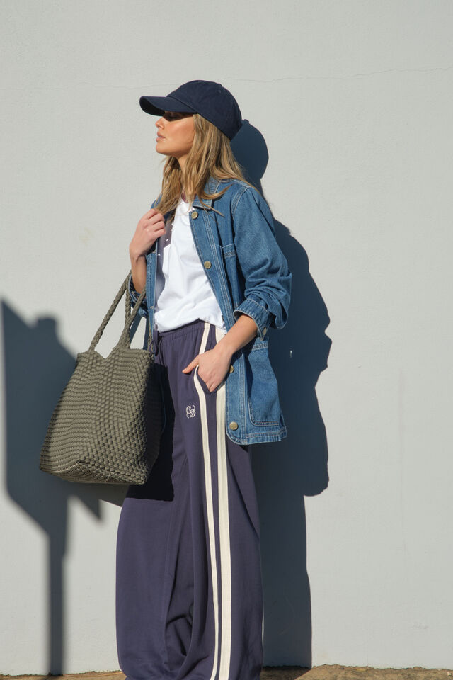 Gigi Wide Leg Terry Trackpant, NEW NAVY SIDE STRIPE