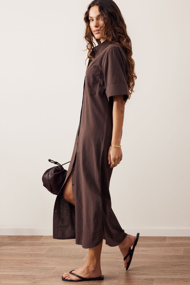 Samara Midi Shirt Dress, BITTER CHOC