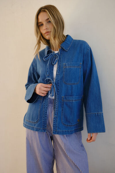 Tie Denim Jacket, FRESH INDIGO