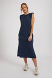 Shoulder Pad Midi Dress In Organic Cotton, SMOKE BLUE - alternate image 1
