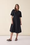Pintuck Midi Dress In Cotton Linen Blend, BLACK - alternate image 1
