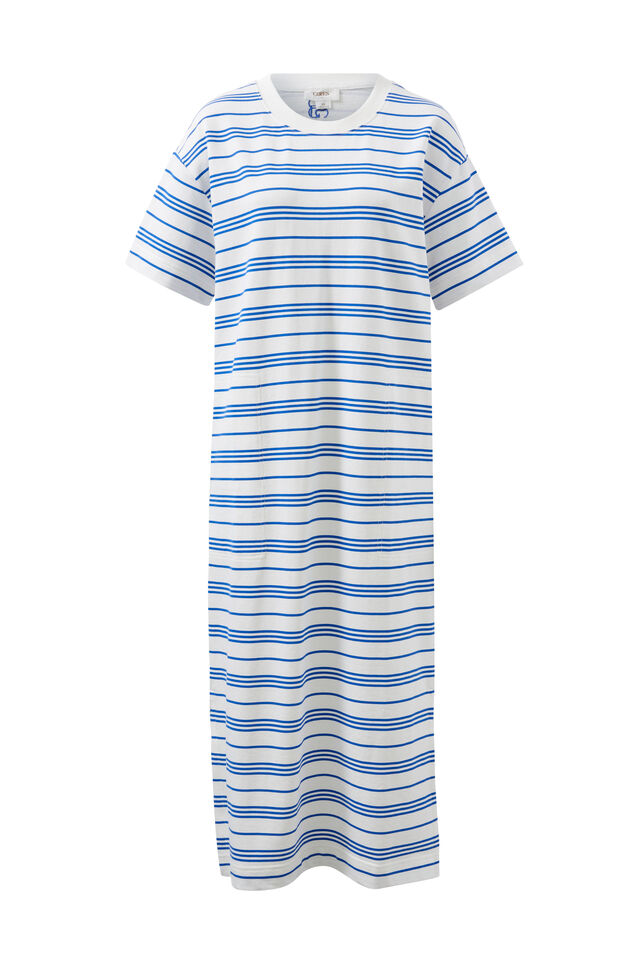 Charlotte Midi Terry Dress, WHITE AZURE BLUE STRIPE