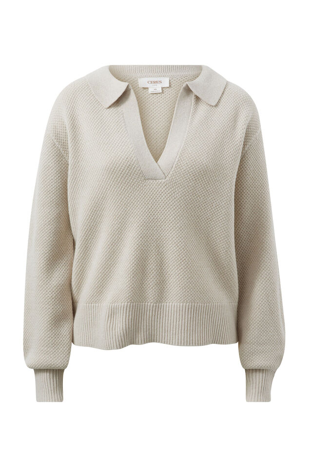 Collared Soft Knit, OATMEAL MARLE
