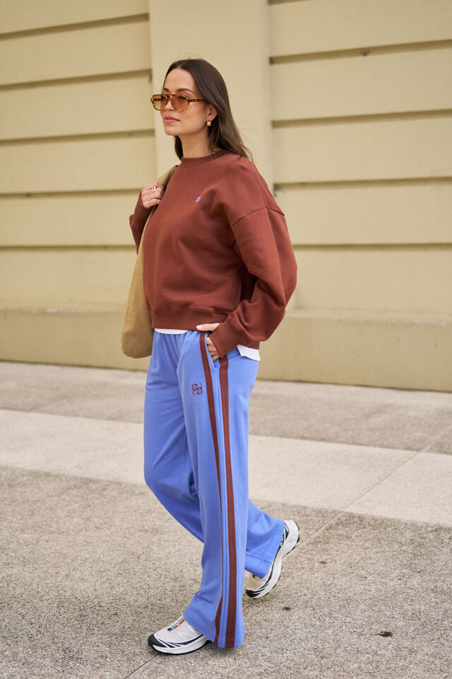 Gigi Wide Leg Terry Trackpant, VINTAGE BLUE MIXED SIDE STRIPE