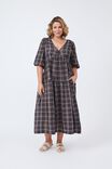 Check Smock Midi Dress In Textured Organic Cotton, LEAD CAMELETTE CHECK - alternate image 6