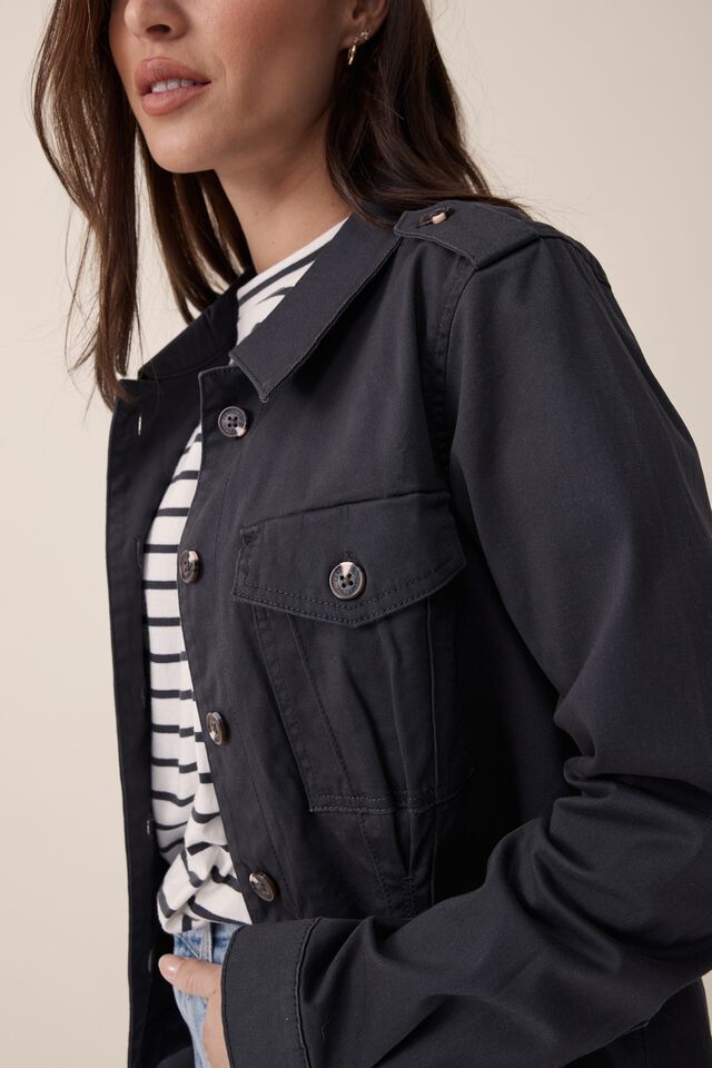 Fitted Utility Jacket, WASHED BLACK