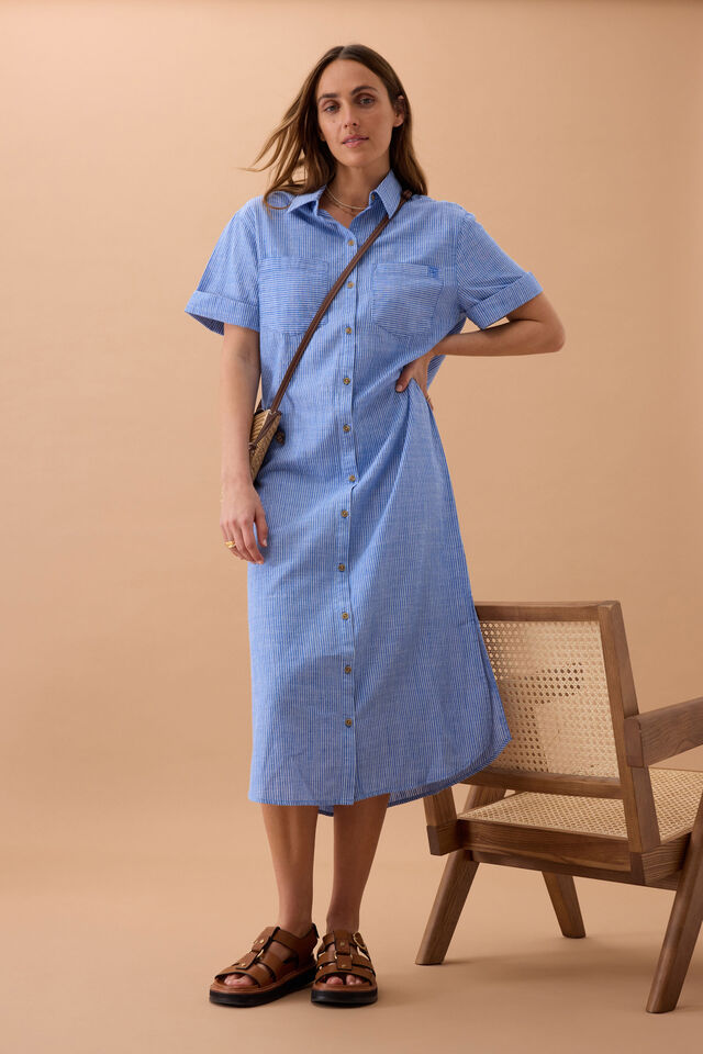 Hanna Midi Shirt Dress, COBALT STRIPE