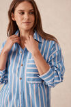 Peta Oversized Shirt, BLUE WHITE RED STRIPE ORGANIC COTTON - alternate image 2