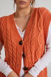 Cable Button Through Vest In Recycled Blend Yarn, FADED ORANGE - alternate image 2