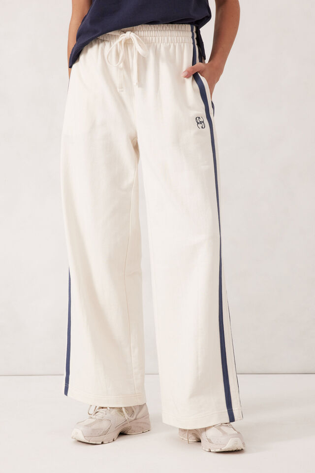 Gigi Wide Leg Terry Trackpant, WINTER WHITE SIDE STRIPE
