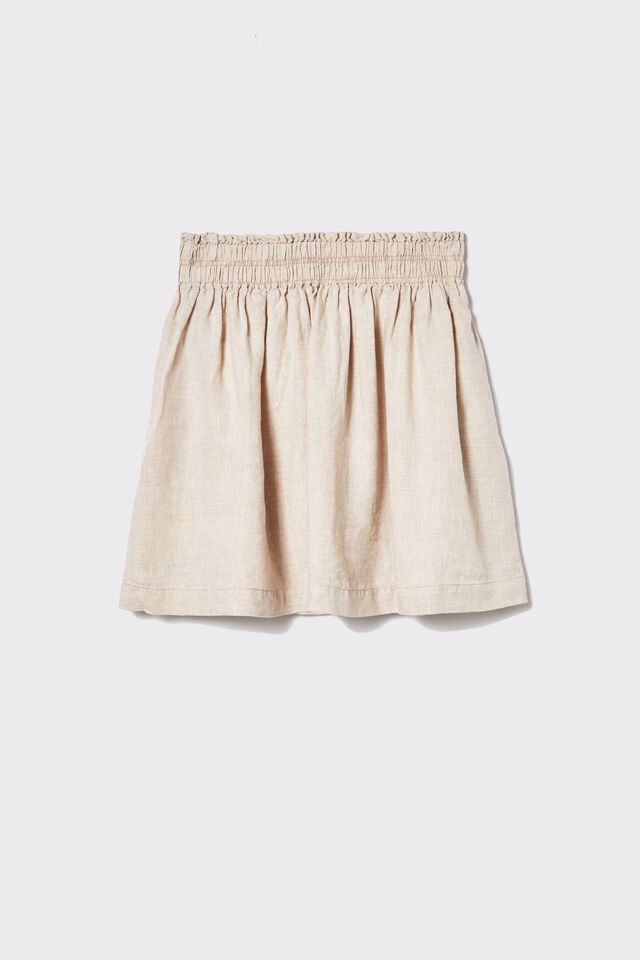 Linen Mini Skirt, PEBBLE
