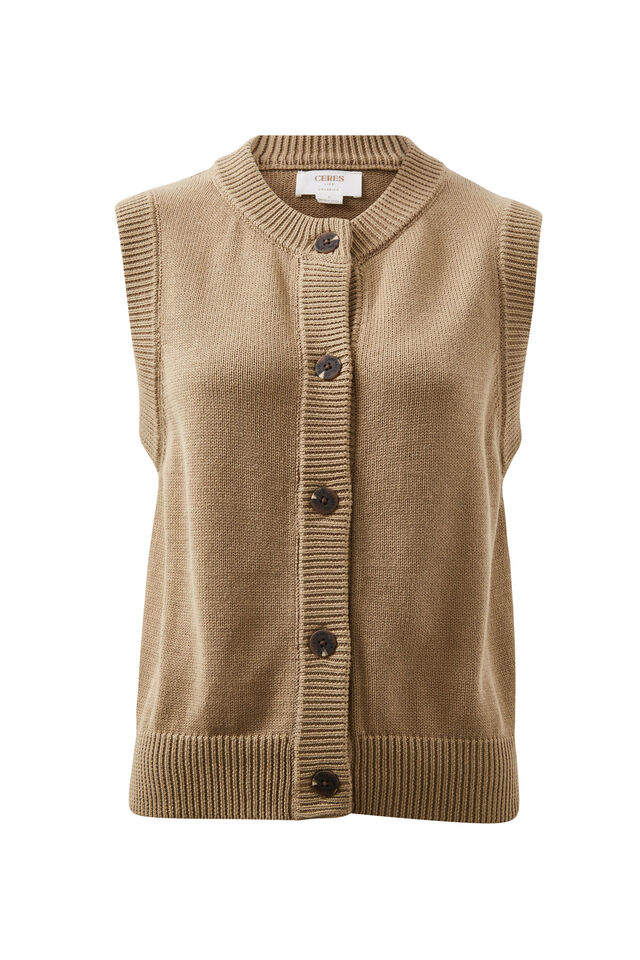 Sleeveless Knit Cardi, SUMMER TAUPE