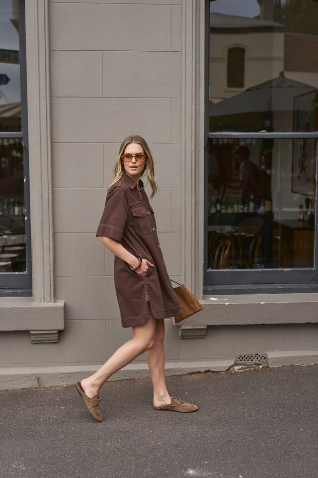 Bonnie Relaxed Shirt Dress, CHOCOLATE
