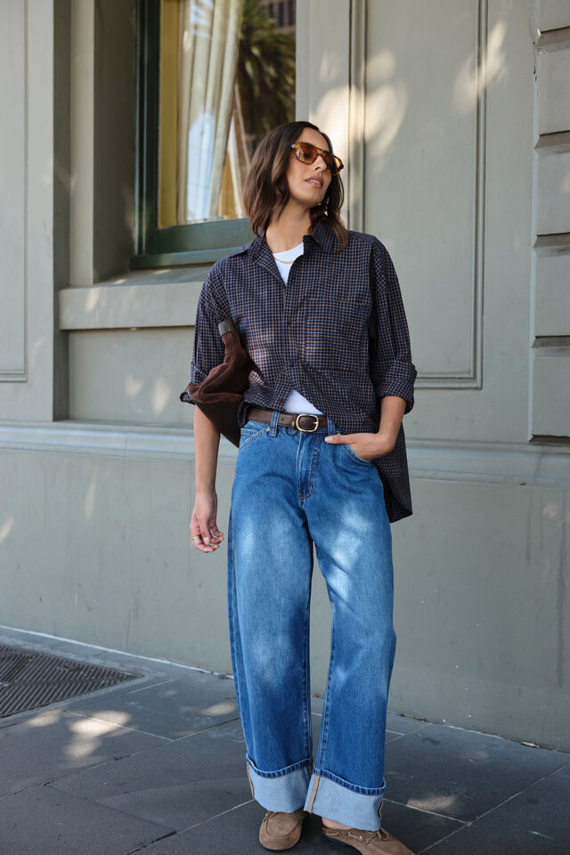 Peta Oversized Shirt, NAVY CHECK