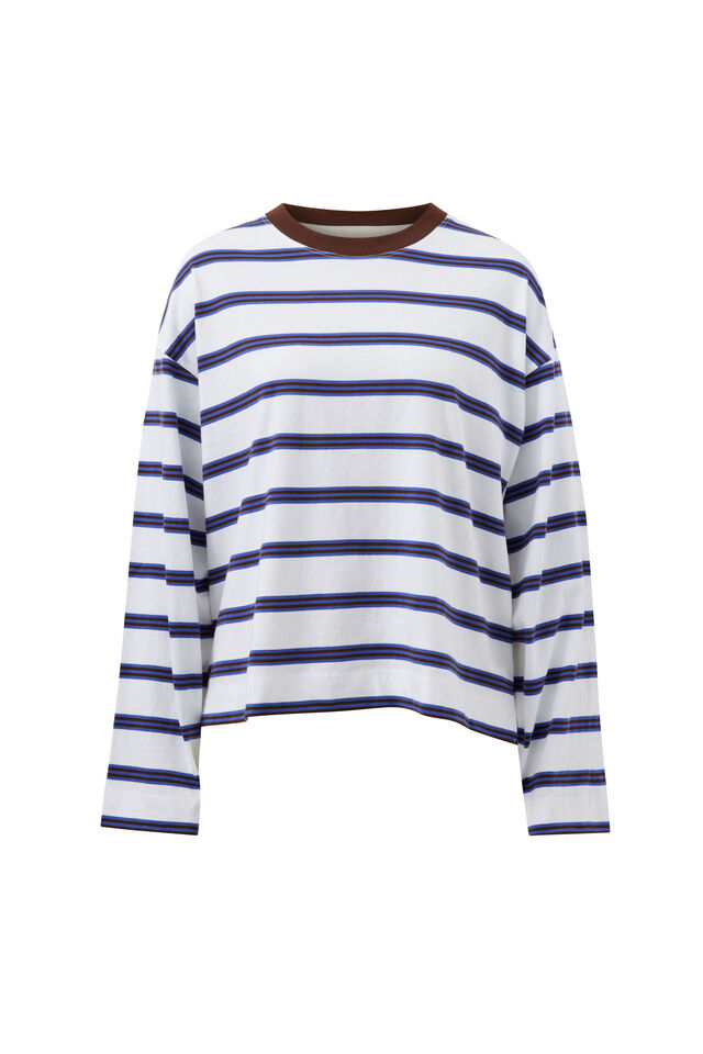 Beau Long Sleeve Slouchy Tee, WHITE/POLO CHOC STRIPE
