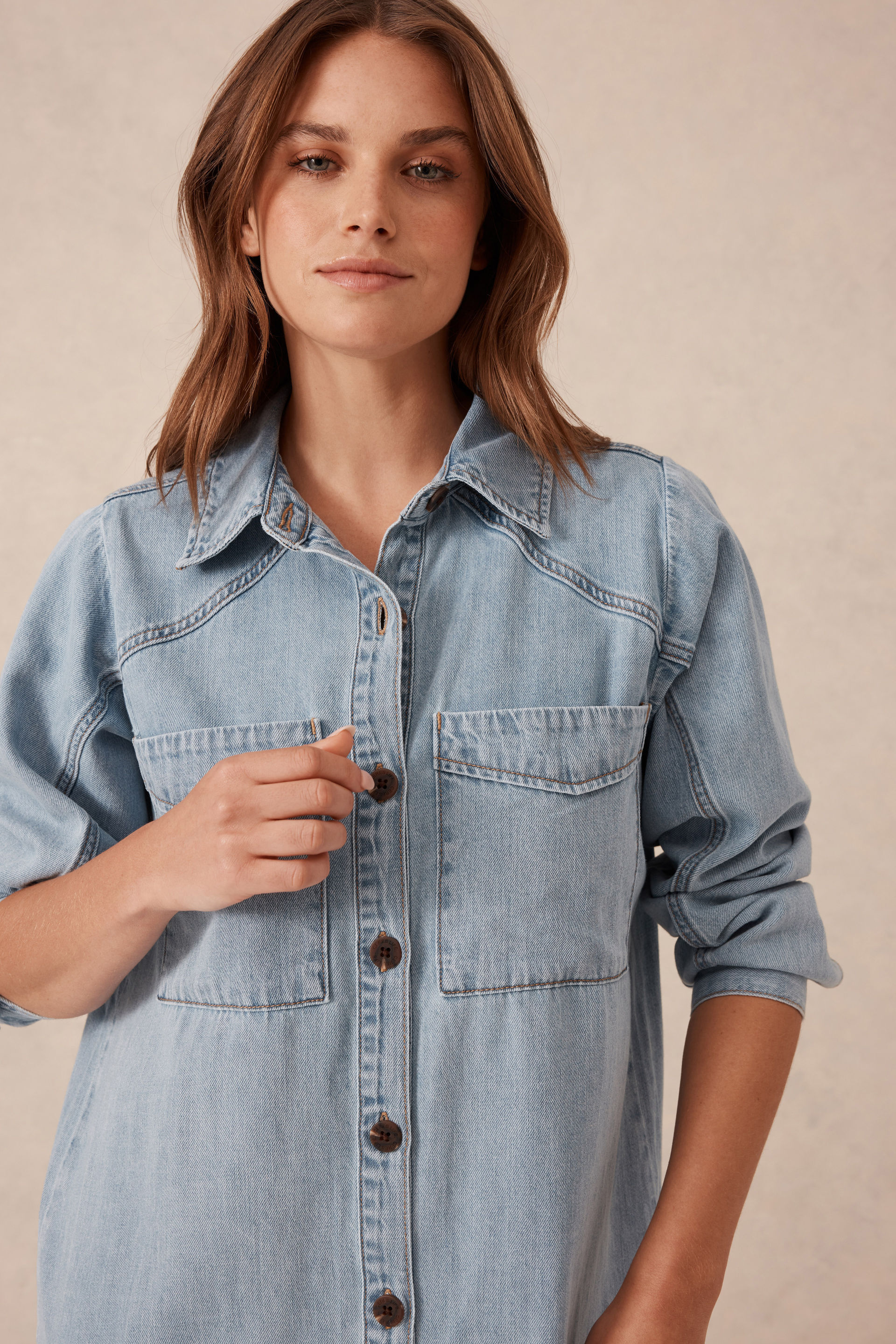 Button front pocket detail midi dress clearance