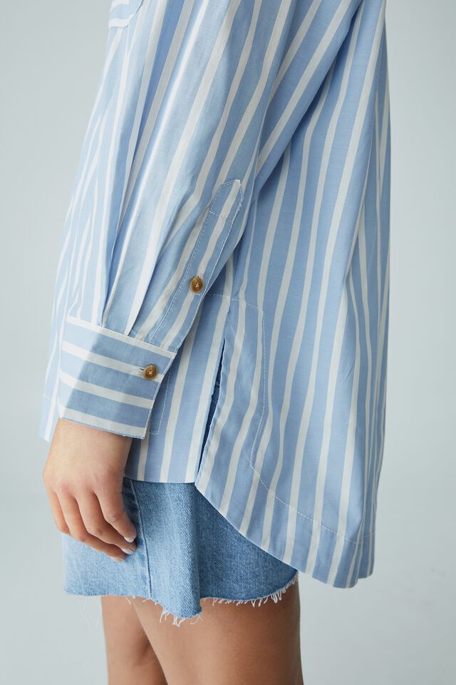 Poplin Stripe Shirt In Organic Cotton, SHADOW BLUE / WARM WHITE STRIPE