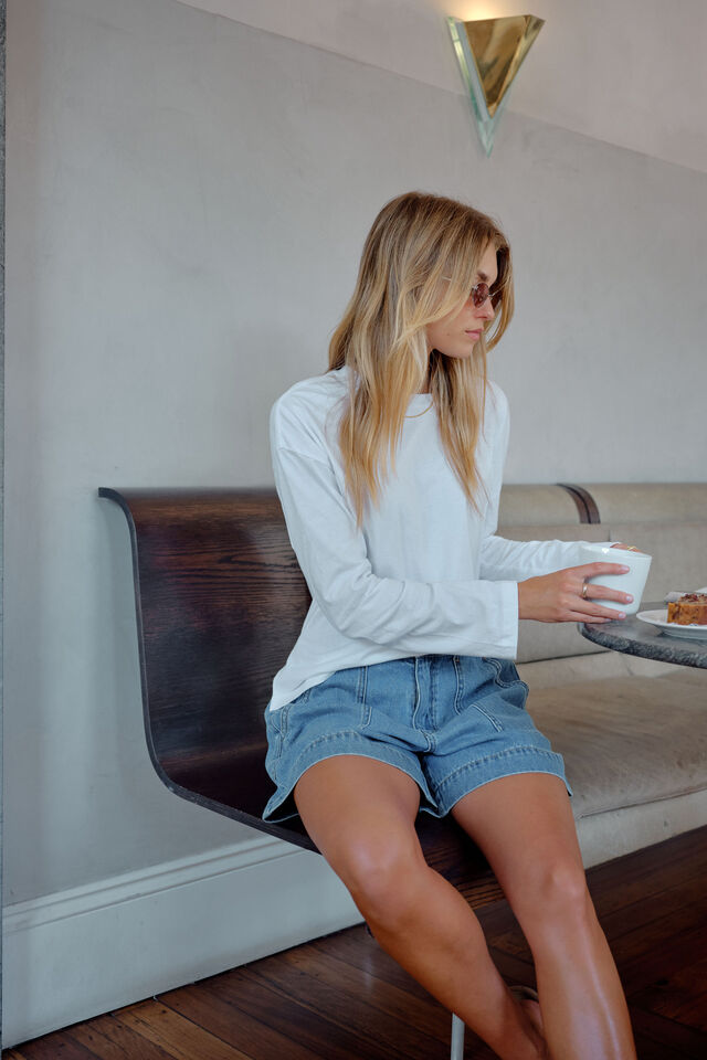 Scout Slouchy Long Sleeve  Tee, WHITE