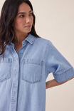 Short Sleeve Tiered Shirt Dress, VINTAGE BLUE DENIM - alternate image 6