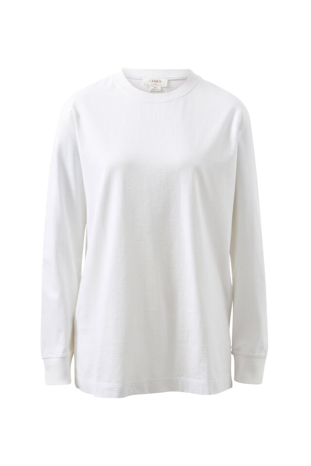 Longline Long Sleeve Cuff Tee, WHITE/WHITE MONOGRAM EMBROIDERY