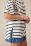 Longline Step Hem Tee, VANILLA /PHANTOM FINE STRIPE - alternate image 5