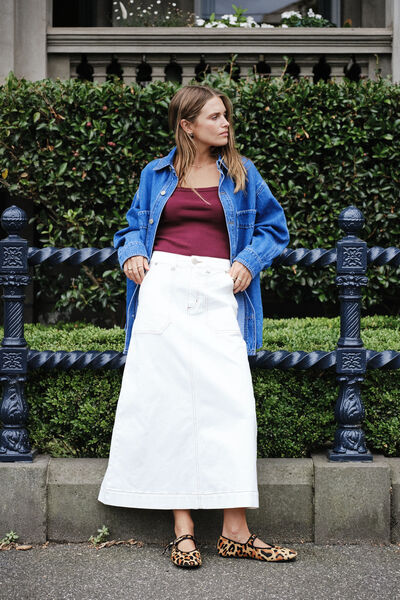 Patch Pocket Denim Midi Skirt, FRESH ECRU